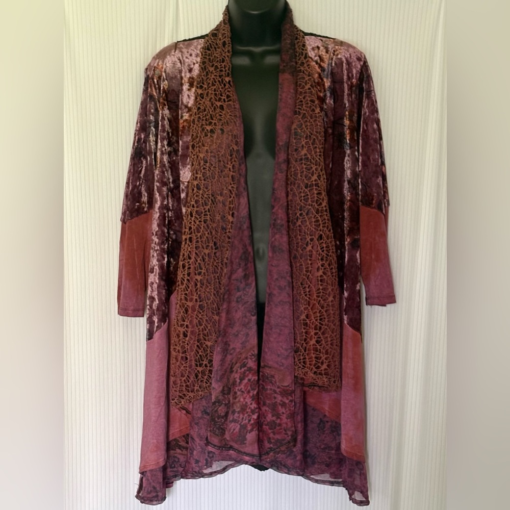 Cardigan Multi Texture Fabrics Open Front Purple Shades No Brand Tag Medium